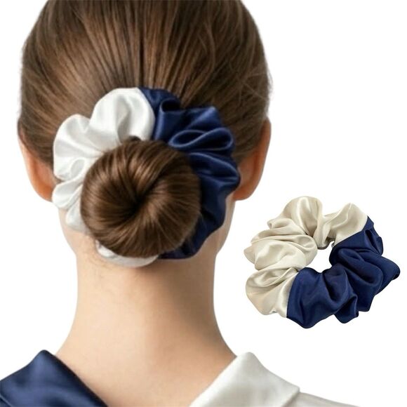 Handmade Accessories - Luxury Blue/ Silver Satin Scrunchie Handmade – Hair Accessory